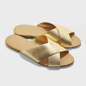 ALDO Cammila Gold Cross Strap Flat Sandals Size 8